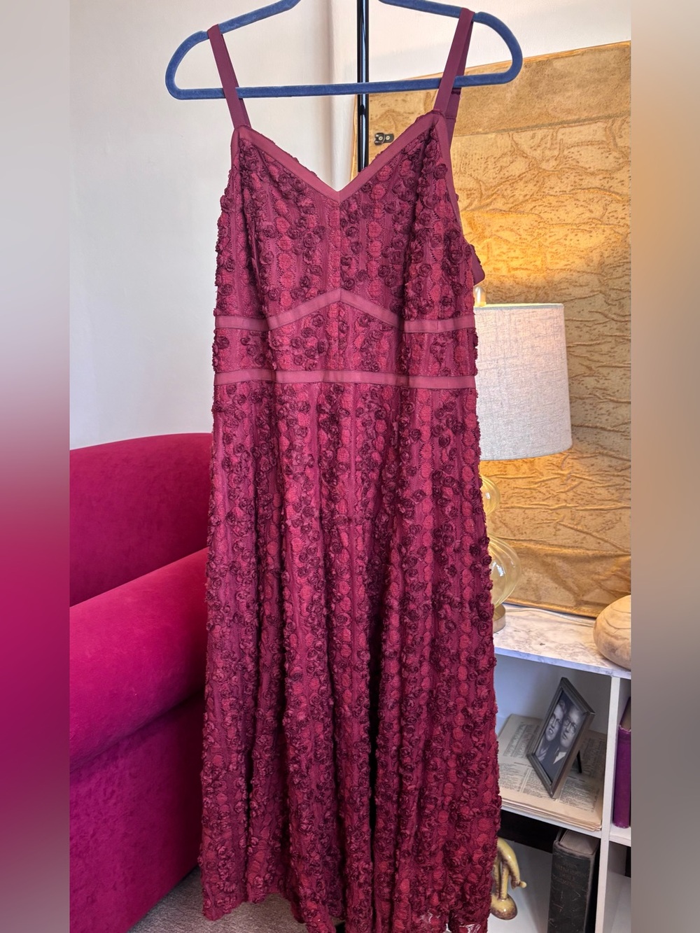 torrid - Berry Color Textured Roses Spaghetti Strap Maxi Dress - Size 16